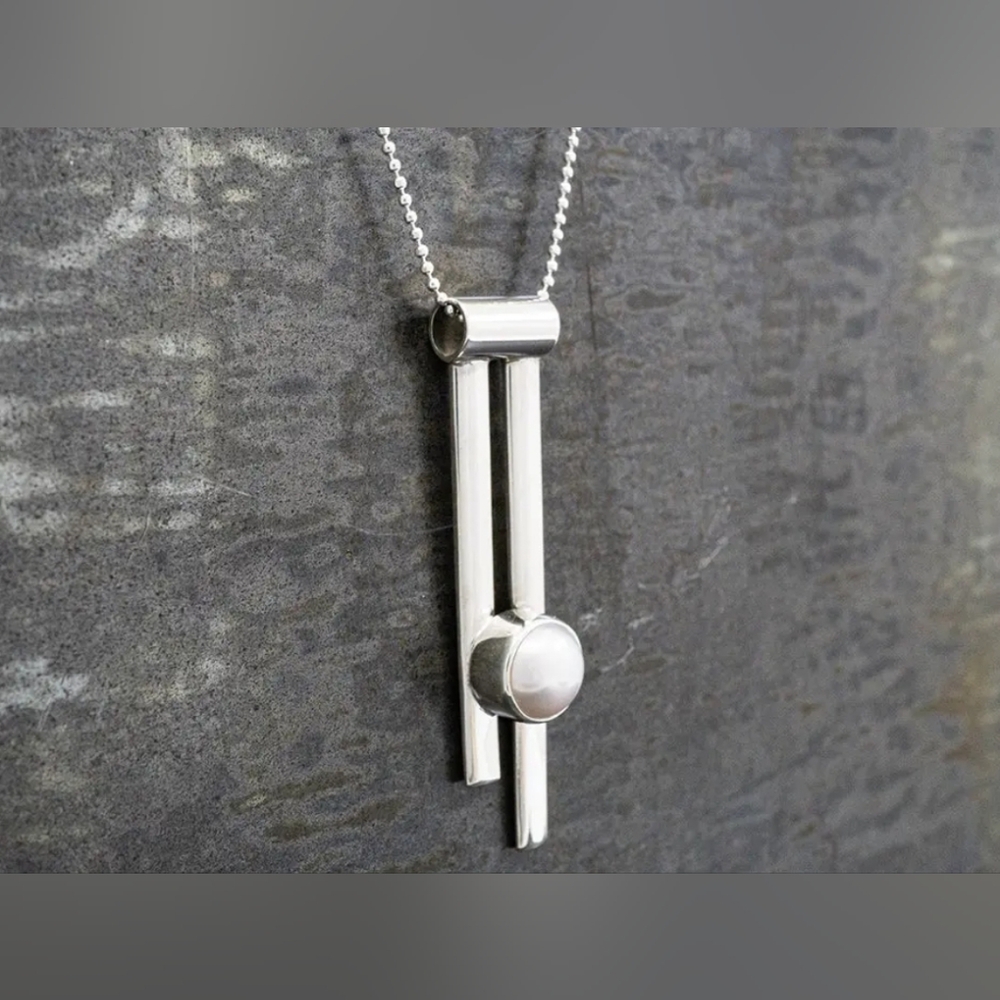 ❤️ EDGY PEARL STERLIBG SILVER NECKLACE